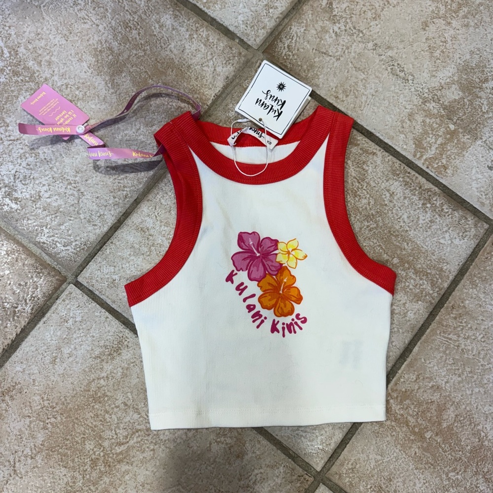 Kulani Kinis Red and White Floral Crop Top